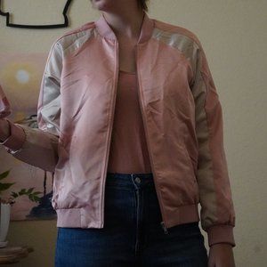 Pink + Champagne Smooth Satin Bomber Jacket Souvenir